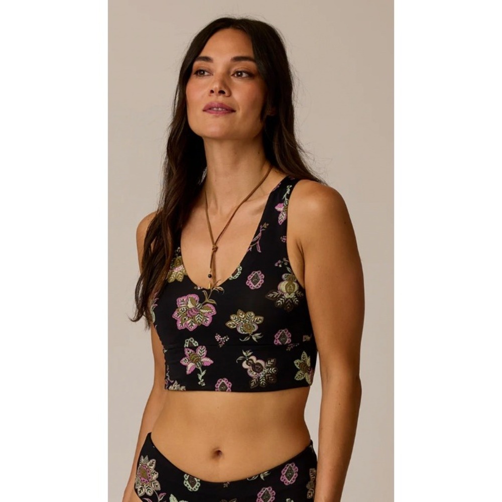 Carve Designs Tofino Top Black Floral Racerback Bikini Sports Bra Size Large